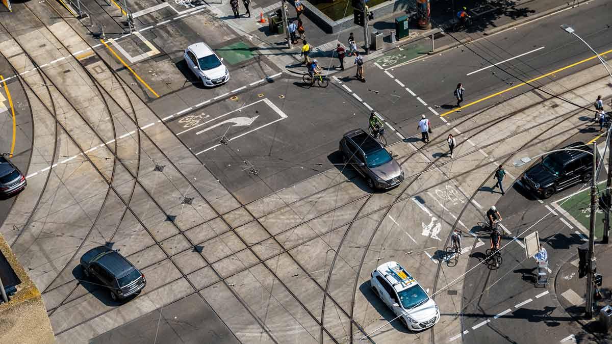 A hook turn in progress at a Melbourne intersection.